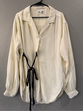 Topshop Cream Tunic Blouse with Black Side Ties